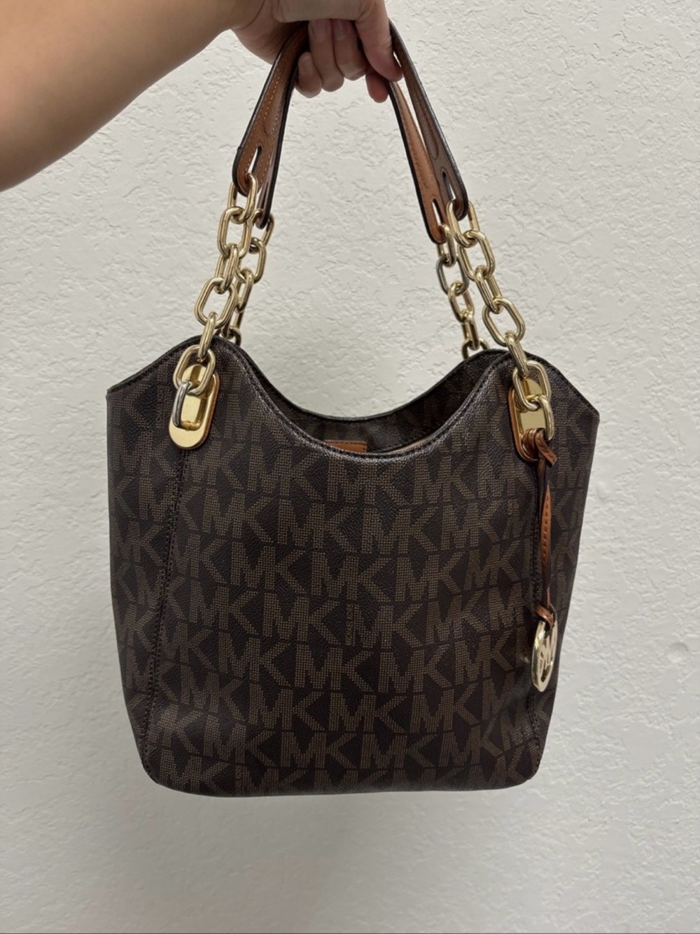 Michael Kors Dark Brown MK Logo Chain-Handle Shoulder Bag